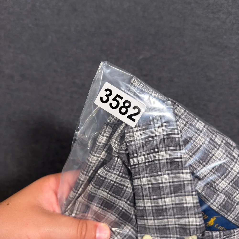 Ralph Lauren Button Down Shirt Mens XLT Gray Plaid Luxury Twill Long Sleeve
